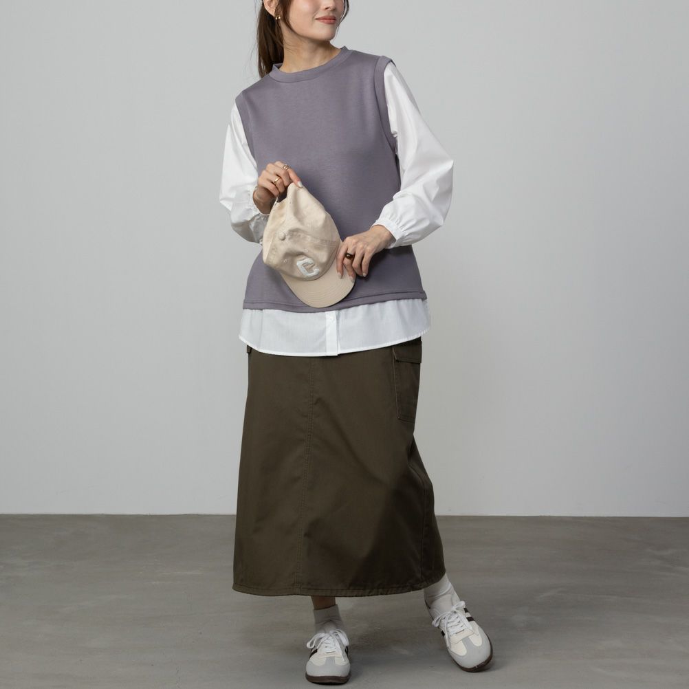 URBAN COLLECTION エアスムージー ポンチ素材 フェイクアンサンブルプルオーバー レディース