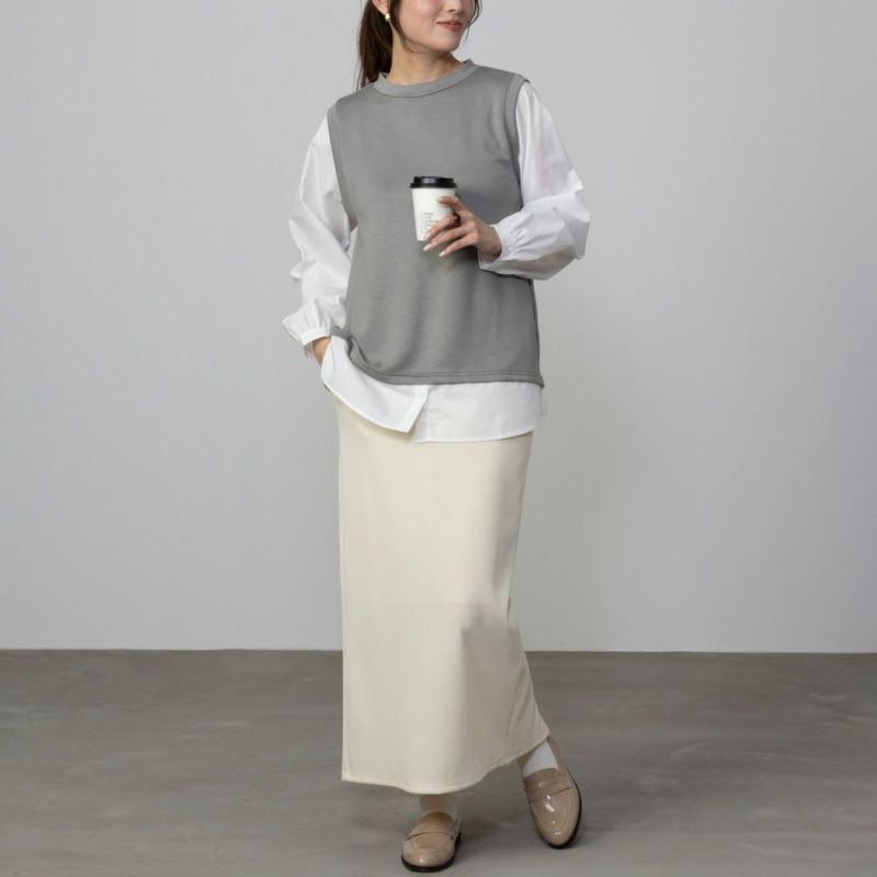 URBAN COLLECTION  エアスムージー ポンチ素材 フェイクアンサンブルプルオーバー レディース商品画像-8