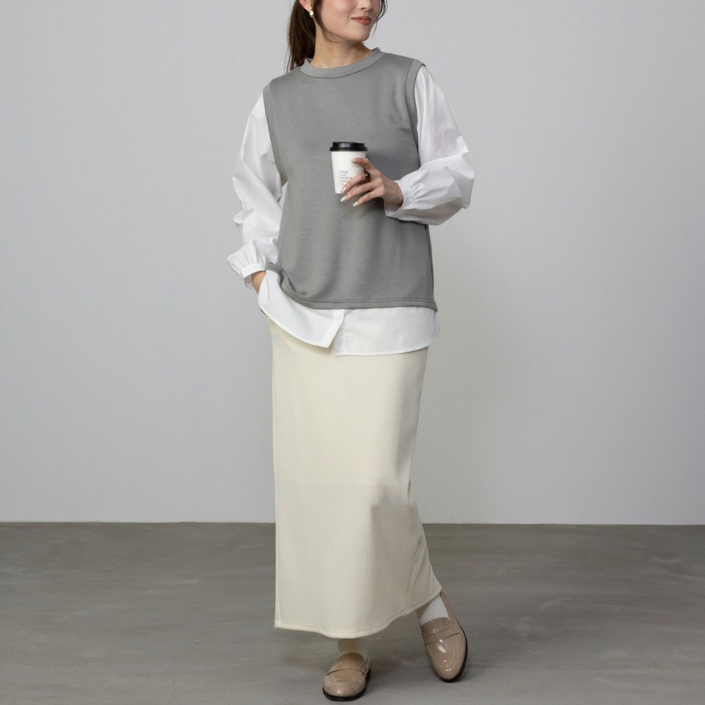 URBAN COLLECTION エアスムージー ポンチ素材 フェイクアンサンブルプルオーバー レディース
