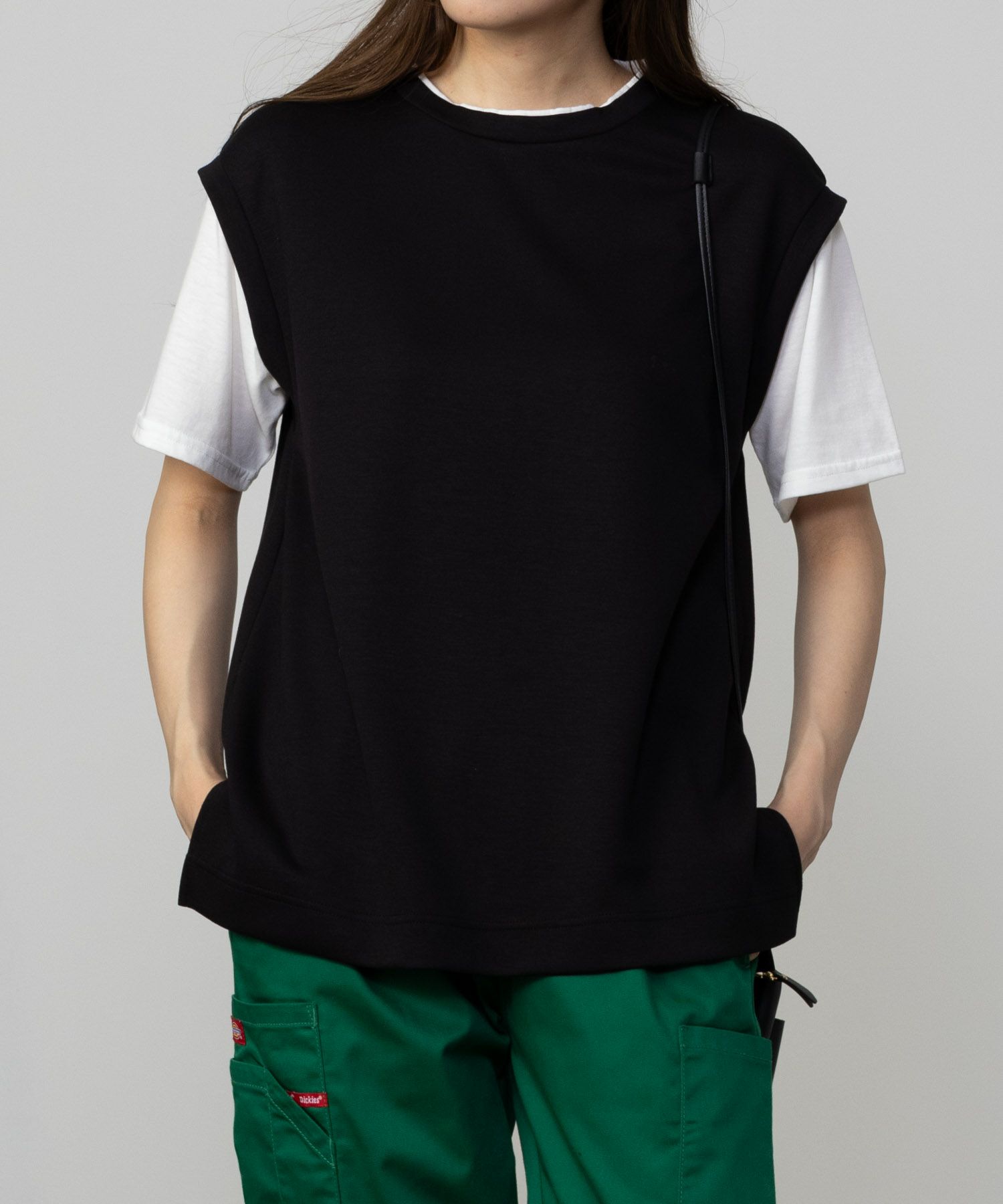URBAN COLLECTION エアスムージー ポンチ素材 フェイクレイヤードベストTシャツ レディース メール便 対応商品商品サムネイル-3