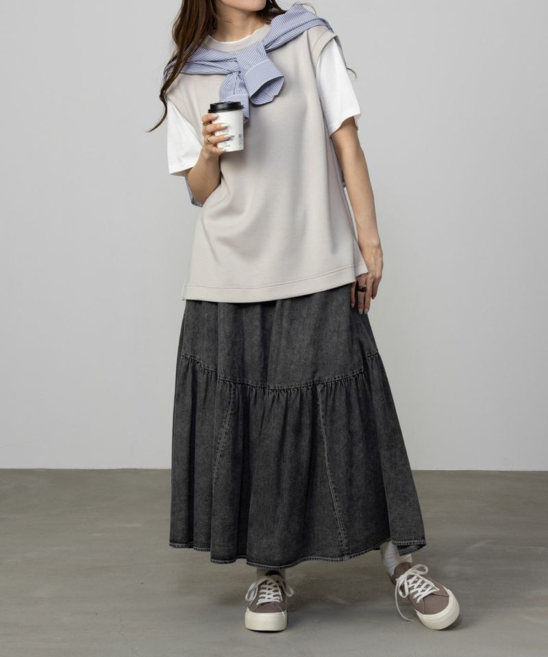 URBAN COLLECTION  エアスムージー ポンチ素材 フェイクレイヤードベストTシャツ レディース メール便 対応商品商品画像-4