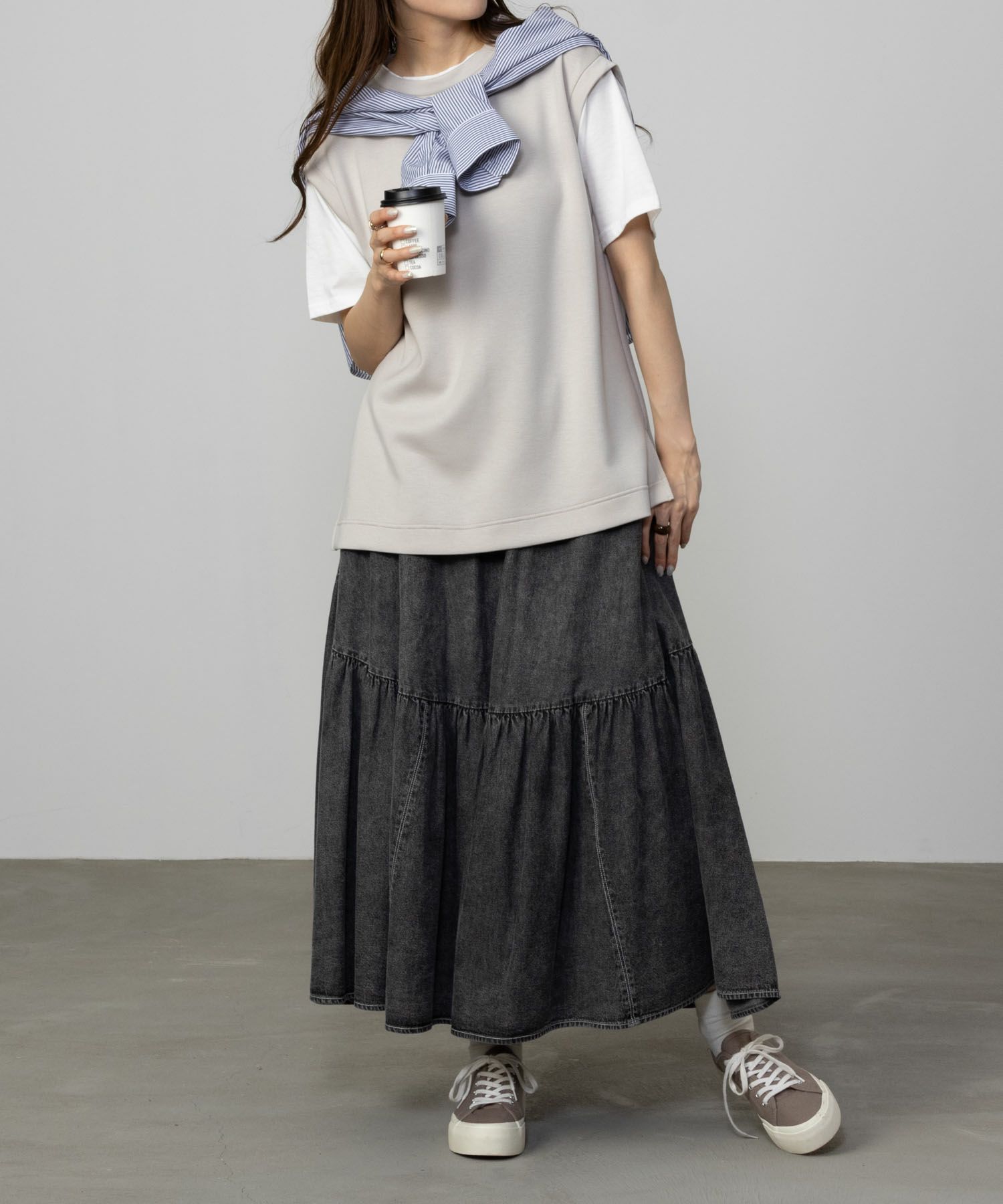 URBAN COLLECTION  エアスムージー ポンチ素材 フェイクレイヤードベストTシャツ レディース メール便 対応商品商品画像-4