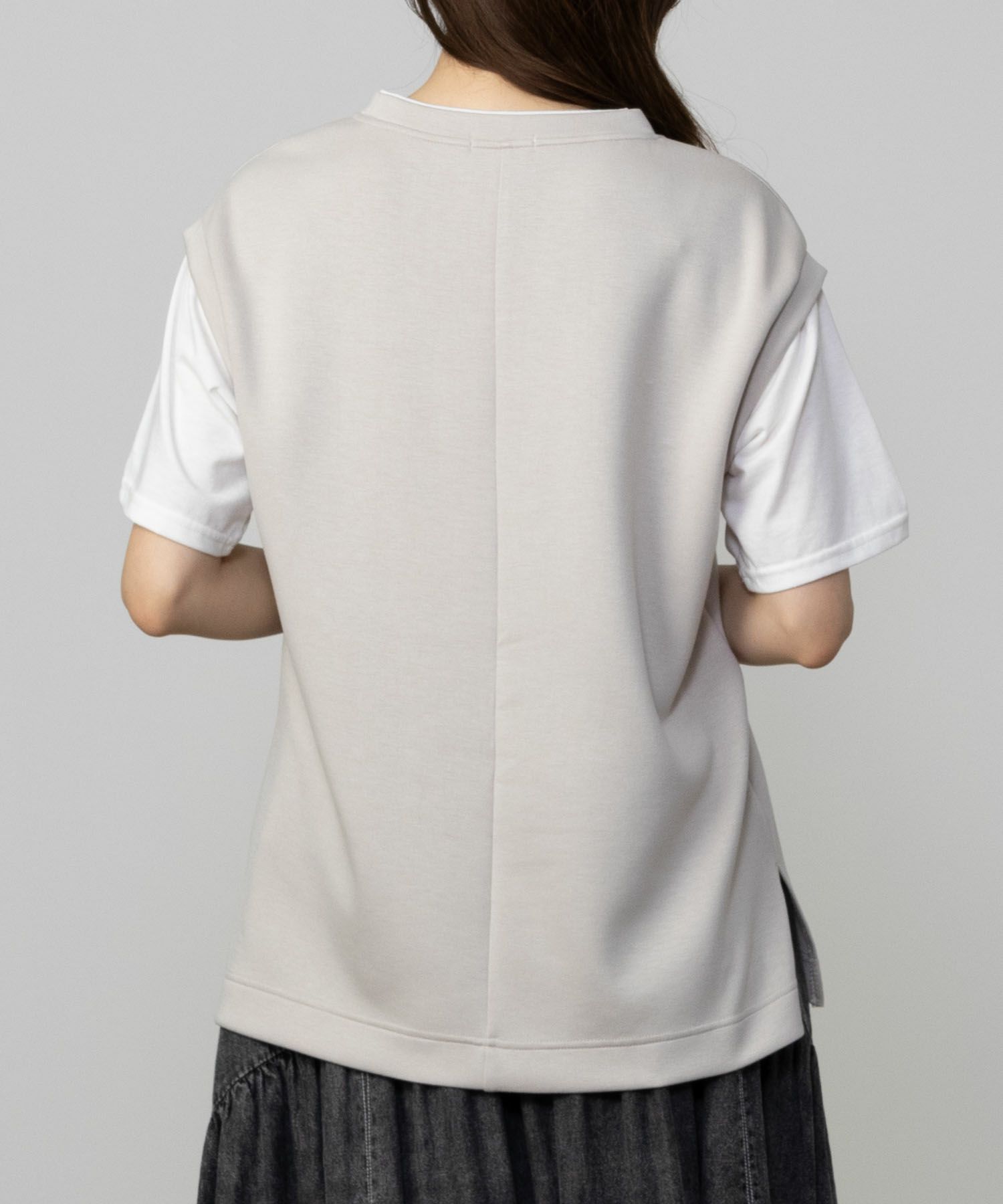 URBAN COLLECTION  エアスムージー ポンチ素材 フェイクレイヤードベストTシャツ レディース メール便 対応商品商品画像-6