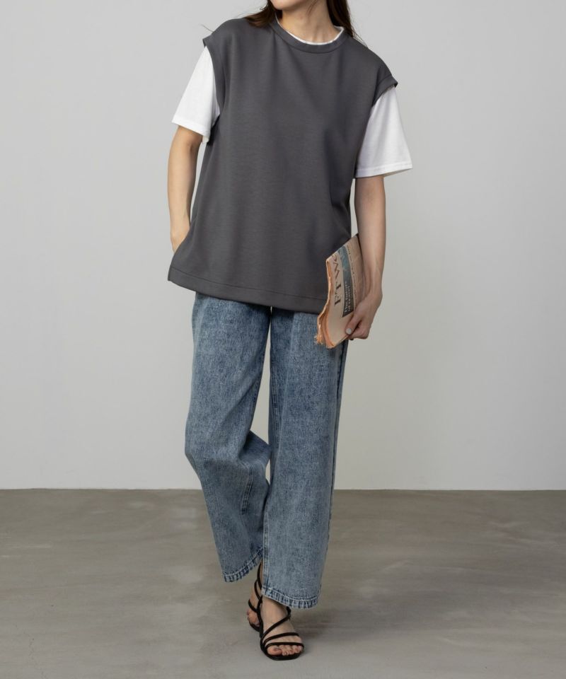 URBAN COLLECTION エアスムージー ポンチ素材 フェイクレイヤードベストTシャツ レディース メール便 対応商品商品画像-7