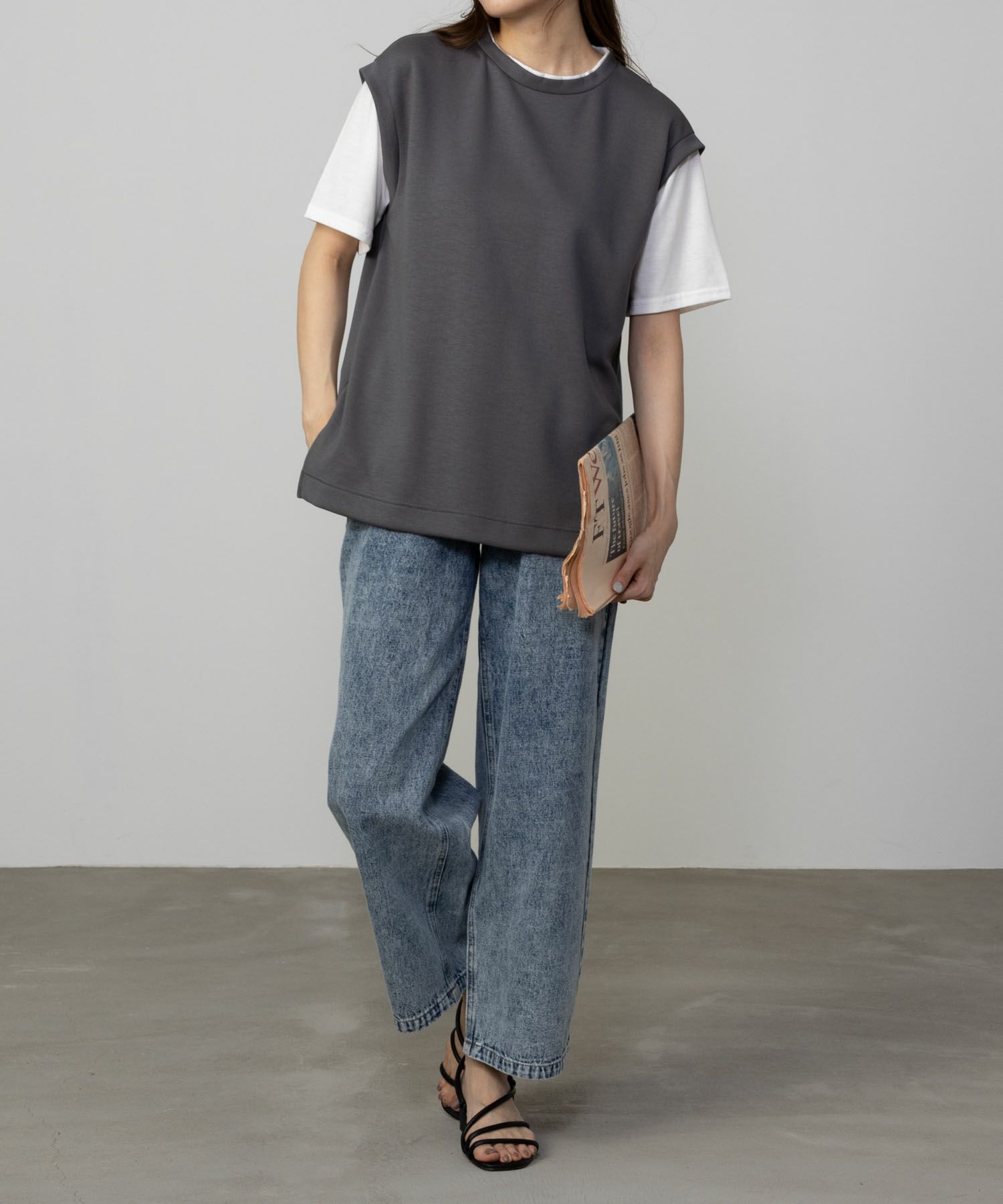 URBAN COLLECTION  エアスムージー ポンチ素材 フェイクレイヤードベストTシャツ レディース メール便 対応商品商品画像-7