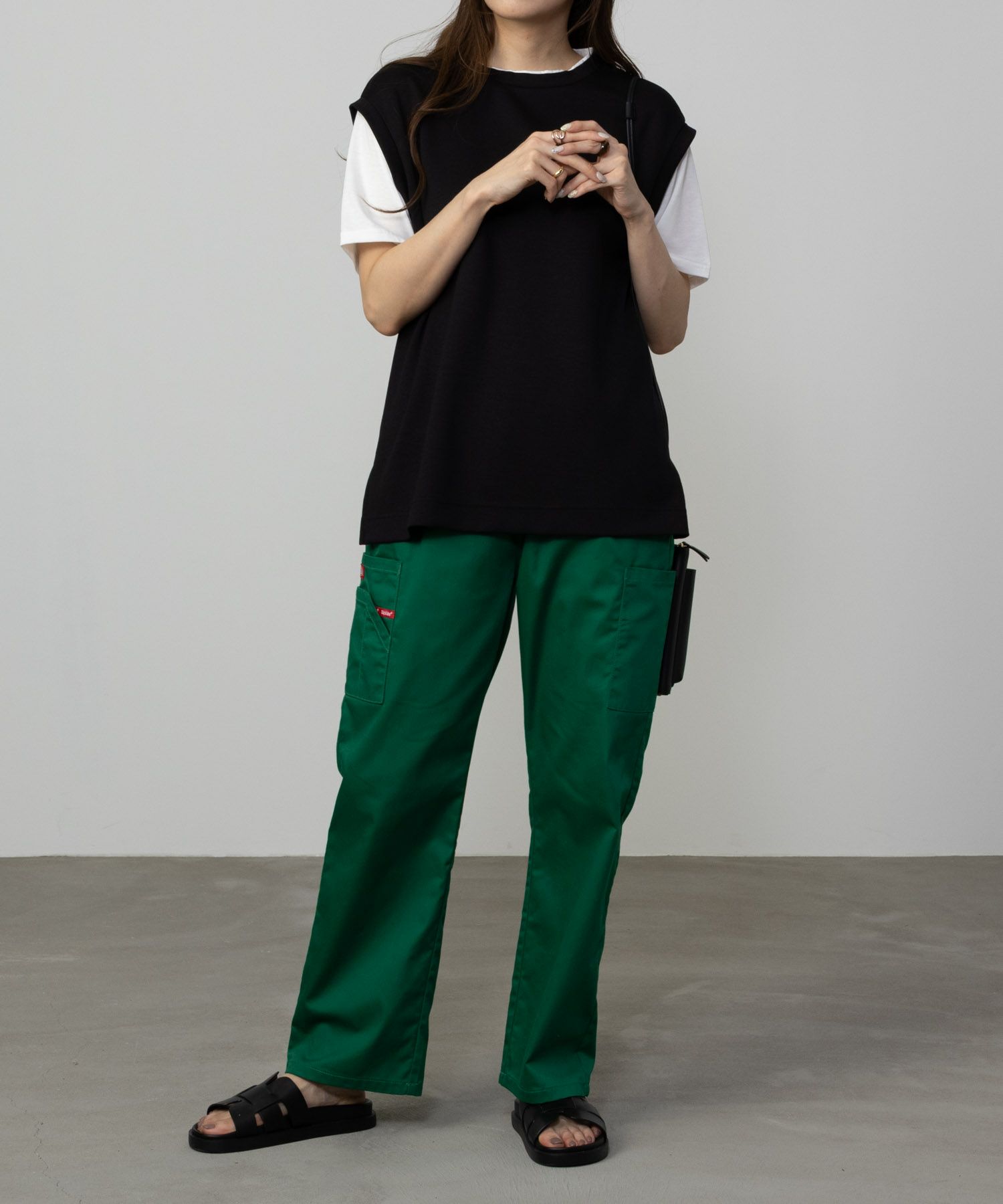 URBAN COLLECTION  エアスムージー ポンチ素材 フェイクレイヤードベストTシャツ レディース メール便 対応商品商品画像-8