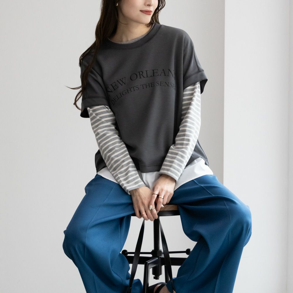 URBAN COLLECTION エアスムージー ポンチ素材 フェイクレイヤードノースリーブ レディース商品サムネイル-3