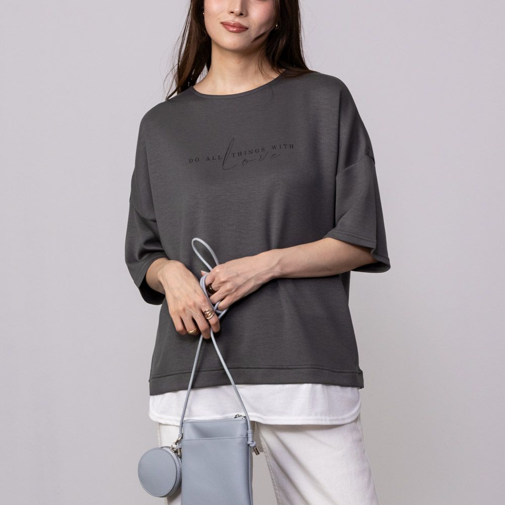 URBAN COLLECTION  エアスムージー ポンチ素材 裾フェイクレイヤードプリントTシャツ レディース メール便 対応商品商品サムネイル-2
