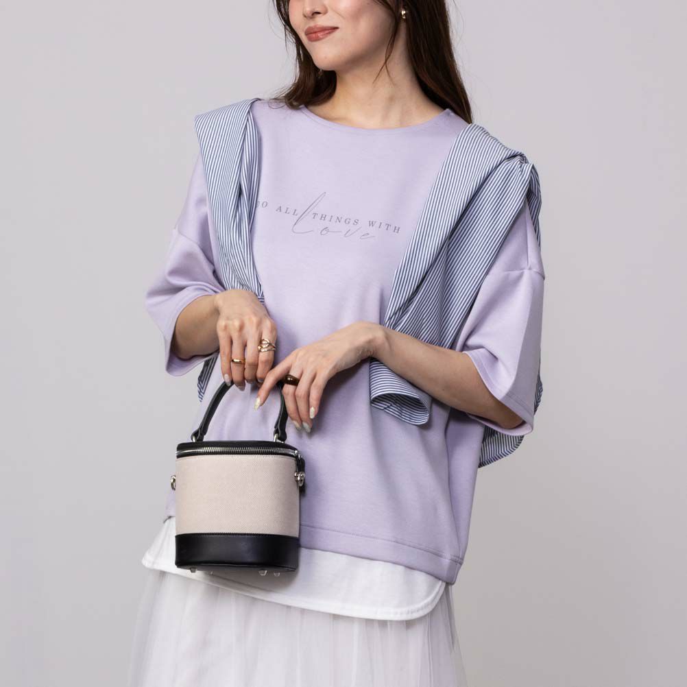 URBAN COLLECTION  エアスムージー ポンチ素材 裾フェイクレイヤードプリントTシャツ レディース メール便 対応商品商品画像-3