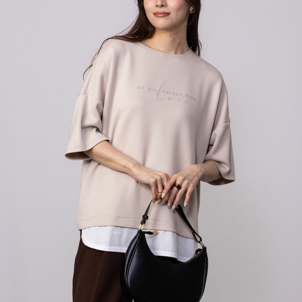 URBAN COLLECTION エアスムージー ポンチ素材 裾フェイクレイヤードプリントTシャツ レディース ネコポス 対応商品