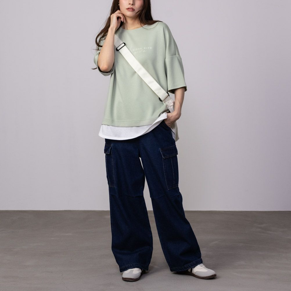 URBAN COLLECTION エアスムージー ポンチ素材 裾フェイクレイヤードプリントTシャツ レディース ネコポス 対応商品