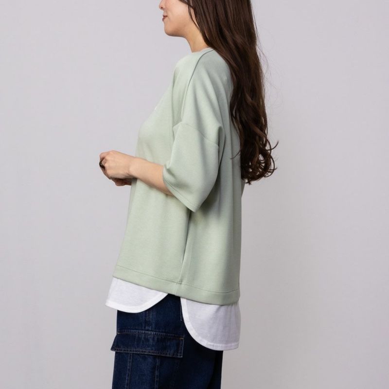 URBAN COLLECTION エアスムージー ポンチ素材 裾フェイクレイヤードプリントTシャツ レディース メール便 対応商品商品画像-6