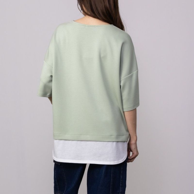 URBAN COLLECTION  エアスムージー ポンチ素材 裾フェイクレイヤードプリントTシャツ レディース メール便 対応商品商品画像-7