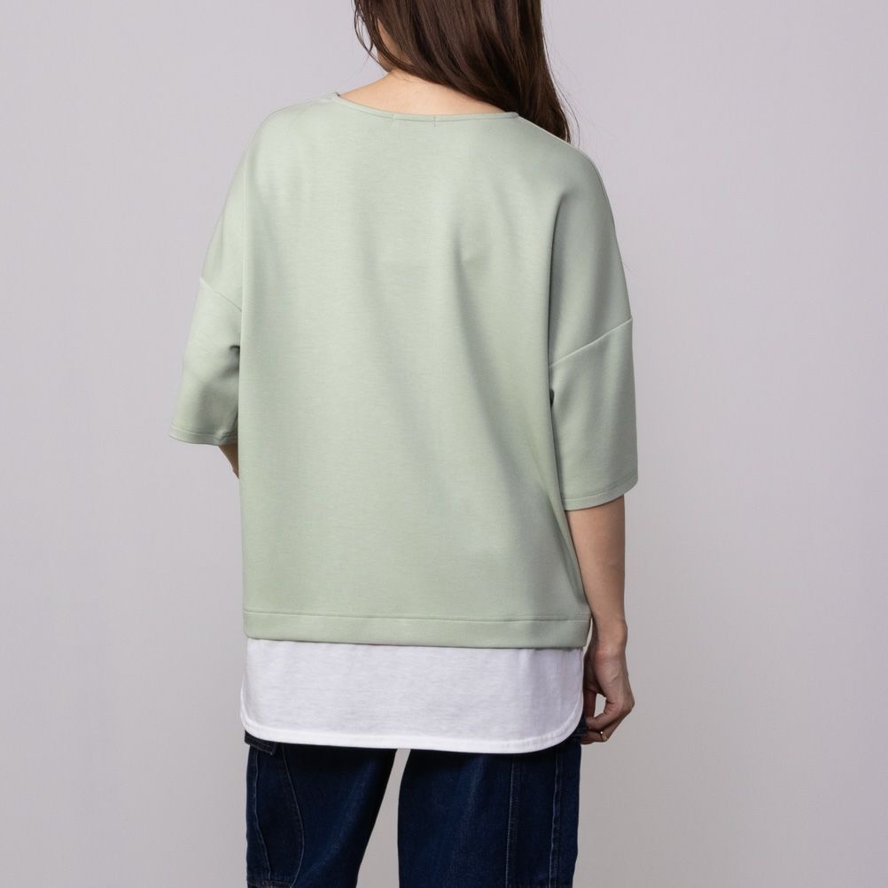 URBAN COLLECTION エアスムージー ポンチ素材 裾フェイクレイヤードプリントTシャツ レディース ネコポス 対応商品