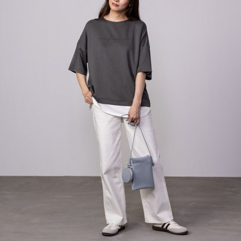 URBAN COLLECTION エアスムージー ポンチ素材 裾フェイクレイヤードプリントTシャツ レディース メール便 対応商品商品画像-8