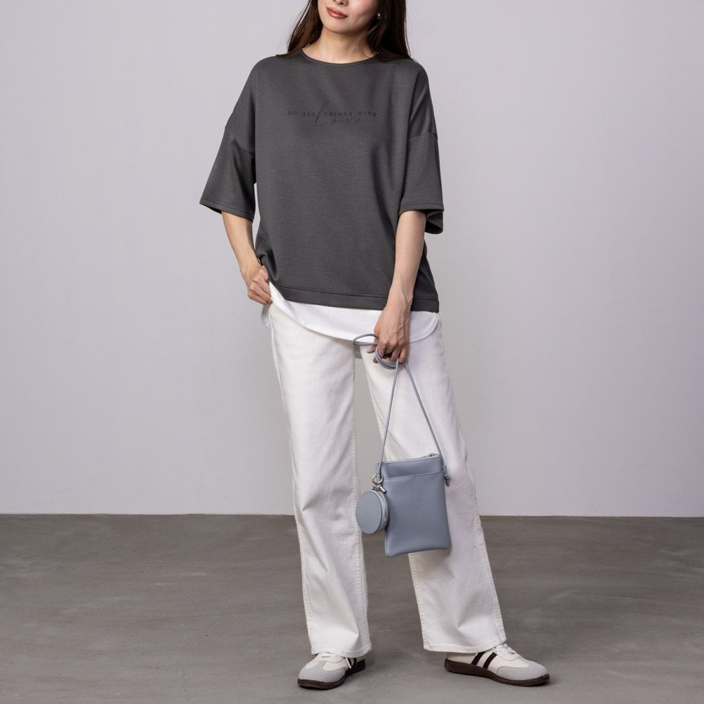 URBAN COLLECTION  エアスムージー ポンチ素材 裾フェイクレイヤードプリントTシャツ レディース メール便 対応商品商品画像-8