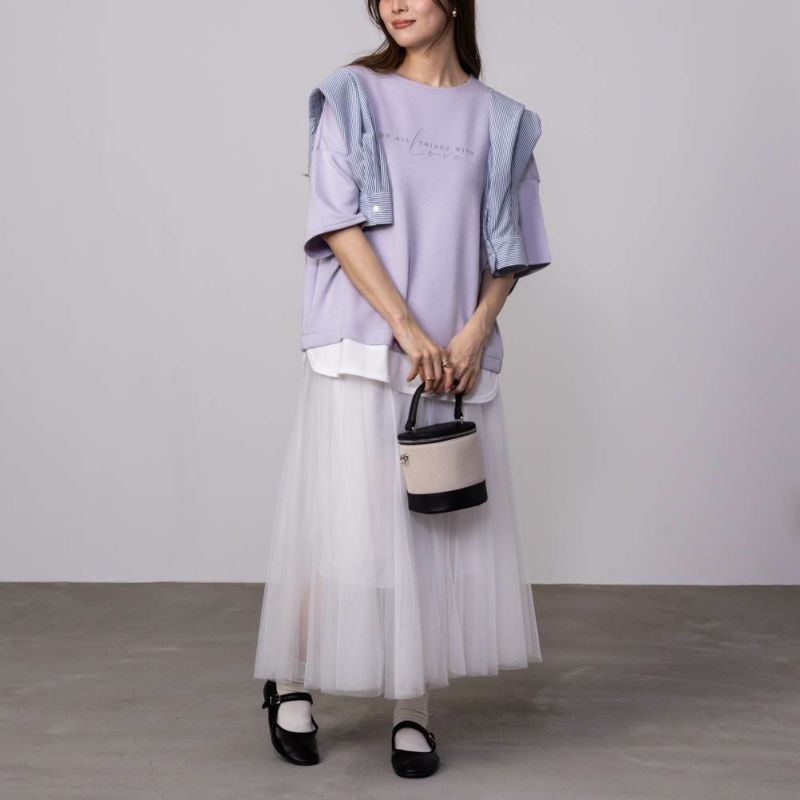 URBAN COLLECTION  エアスムージー ポンチ素材 裾フェイクレイヤードプリントTシャツ レディース メール便 対応商品商品画像-9