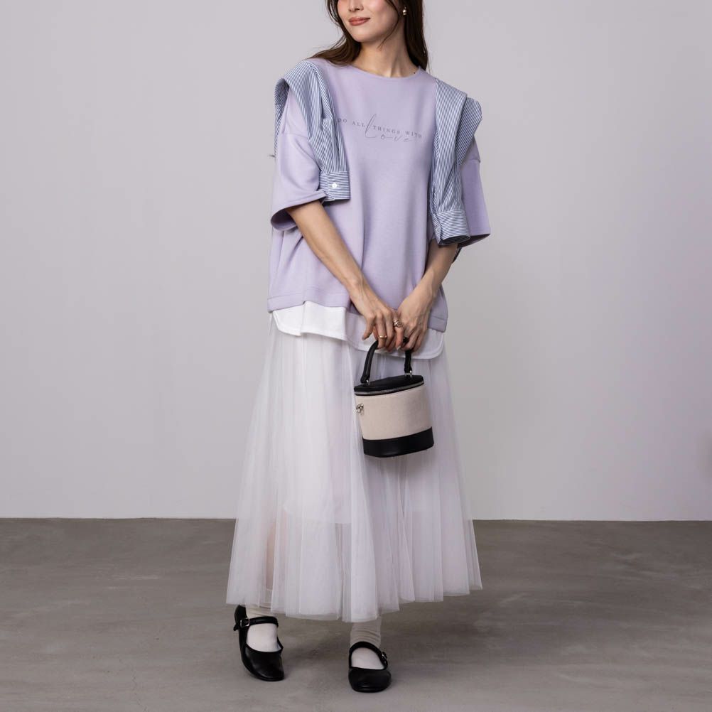 URBAN COLLECTION  エアスムージー ポンチ素材 裾フェイクレイヤードプリントTシャツ レディース メール便 対応商品商品画像-9