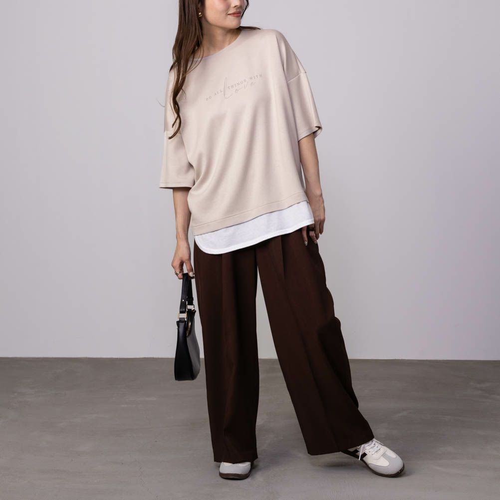 URBAN COLLECTION エアスムージー ポンチ素材 裾フェイクレイヤードプリントTシャツ レディース ネコポス 対応商品