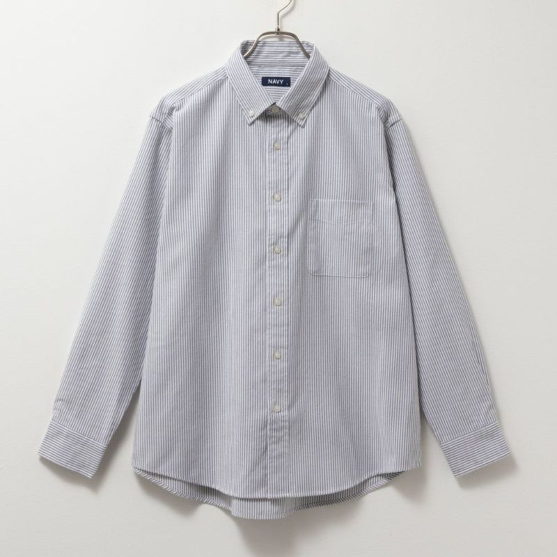 NAVY  オックスストライプボタンダウン長袖シャツ メンズ商品画像-1