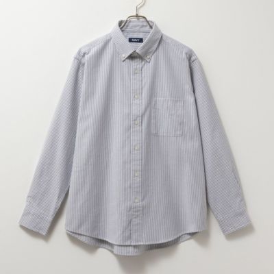 NAVY オックスストライプボタンダウン長袖シャツ メンズ