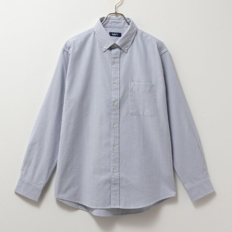 NAVY  オックスストライプボタンダウン長袖シャツ メンズ商品画像-2