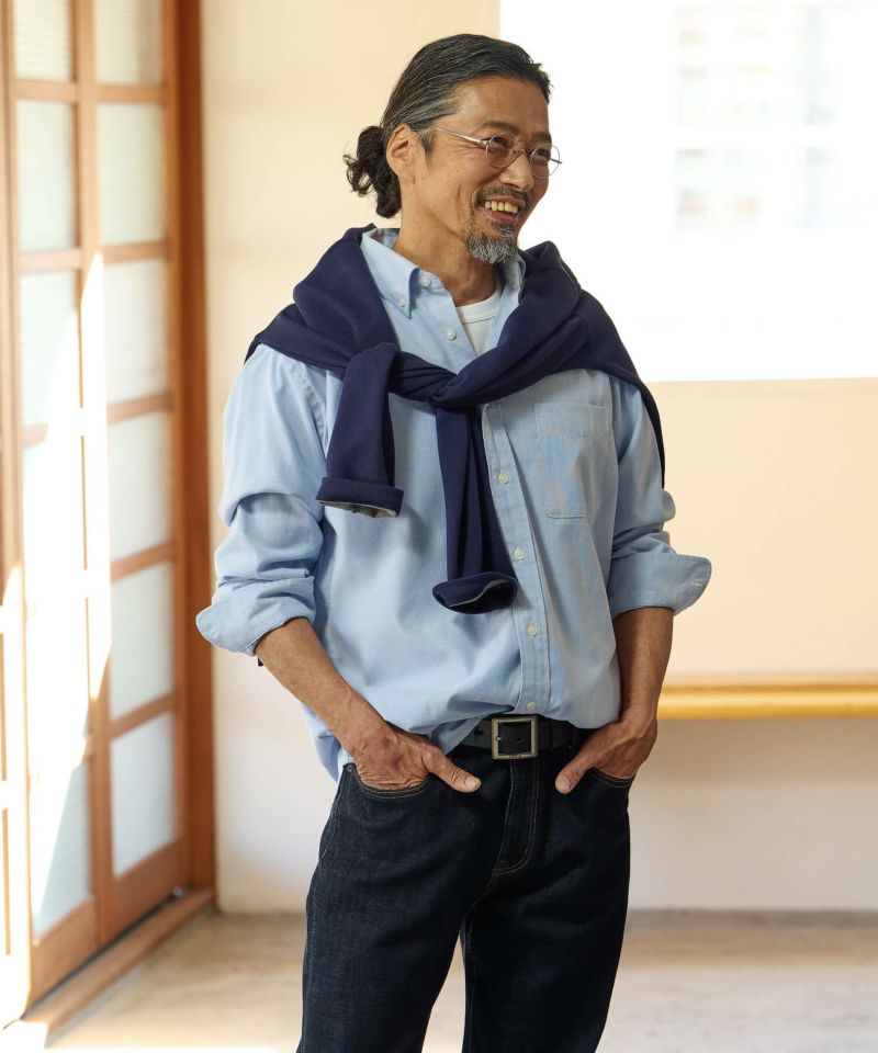 NAVY  オックス無地ボタンダウン長袖シャツ メンズ商品画像-1