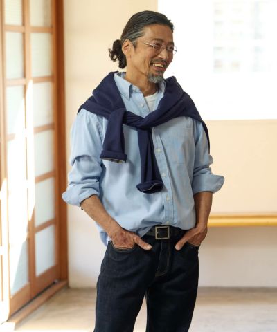 NAVY  オックス無地ボタンダウン長袖シャツ メンズ