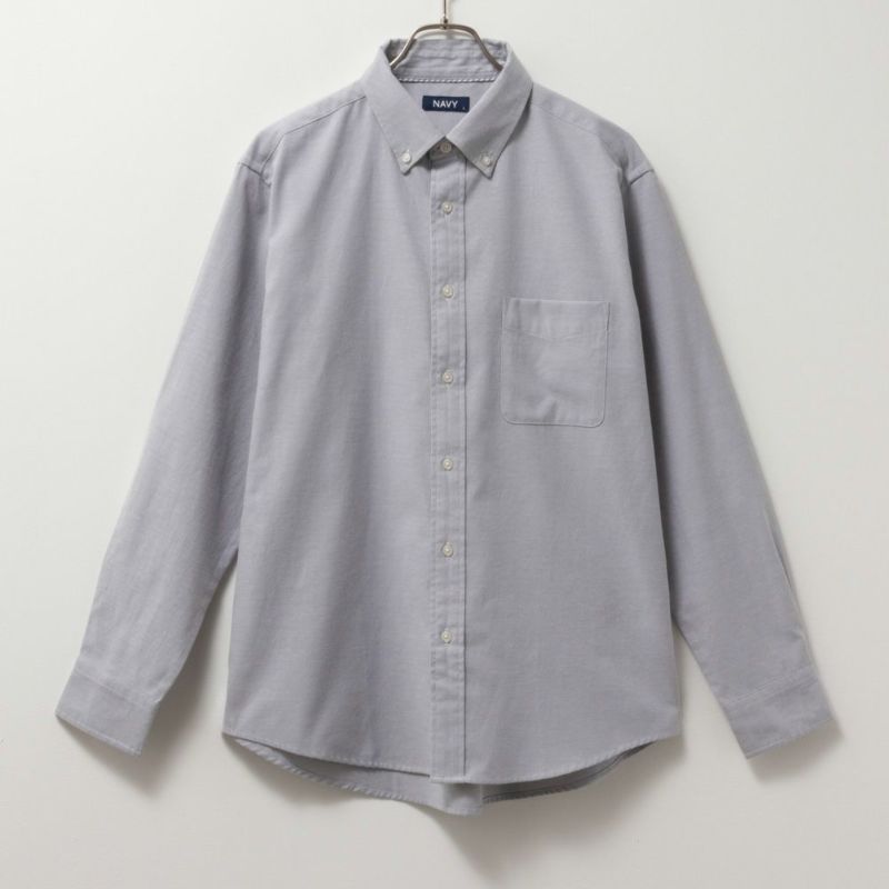 NAVY  オックス無地ボタンダウン長袖シャツ メンズ商品画像-2