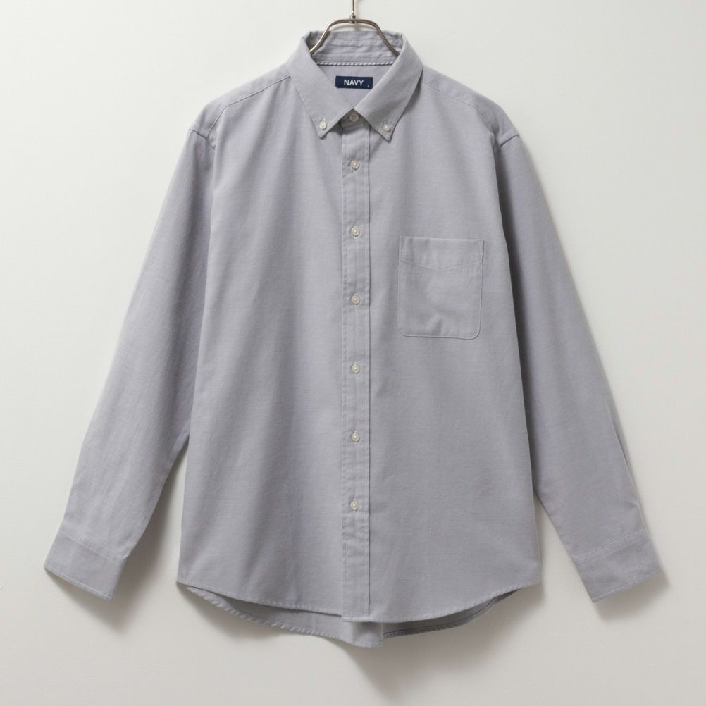 NAVY オックス無地ボタンダウン長袖シャツ メンズ