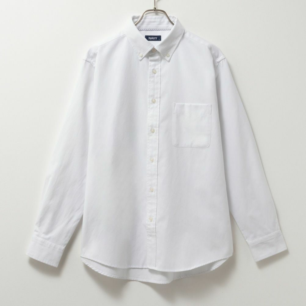 NAVY  オックス無地ボタンダウン長袖シャツ メンズ商品画像-3