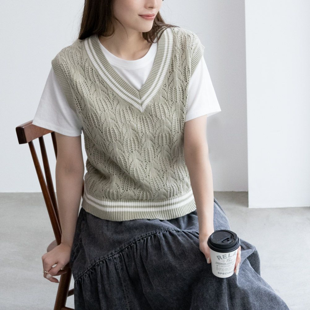 NAVY チルデンVネックベストアンサンブル レディース