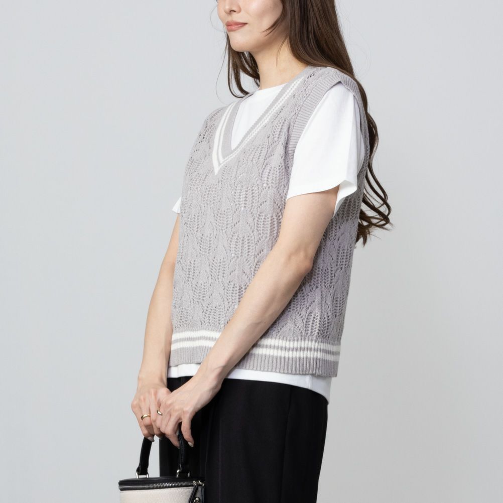 NAVY チルデンVネックベストアンサンブル レディース