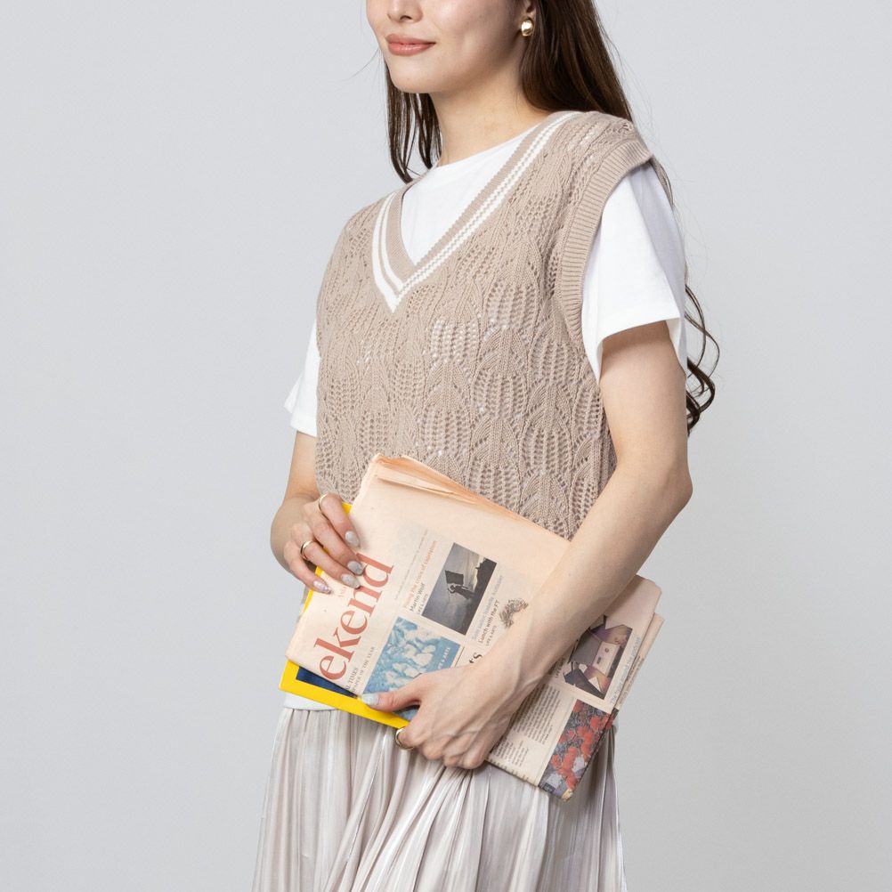 NAVY  チルデンVネックベストアンサンブル レディース商品画像-3