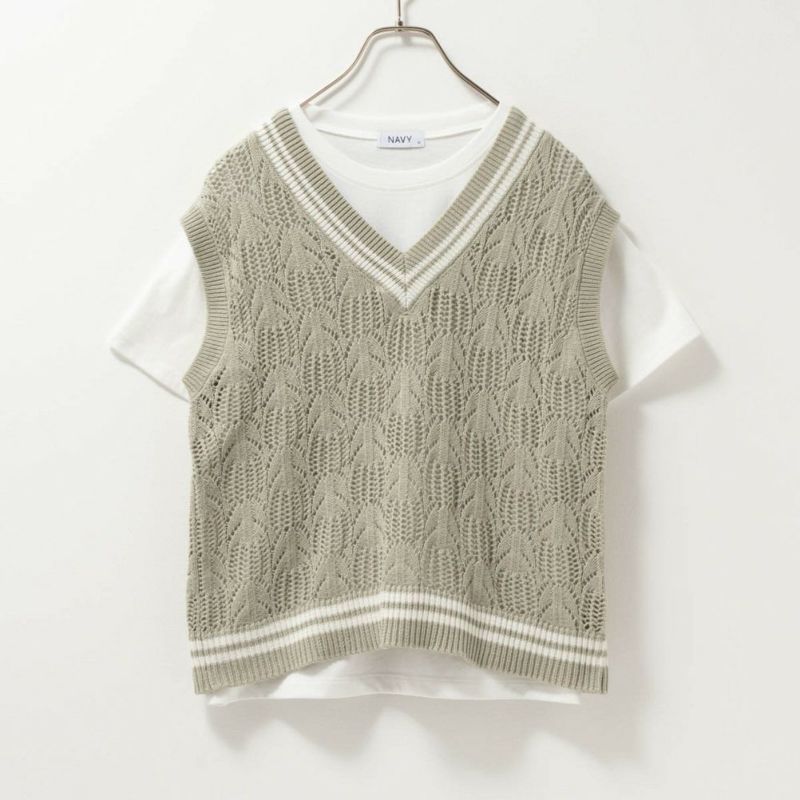 NAVY  チルデンVネックベストアンサンブル レディース商品画像-11