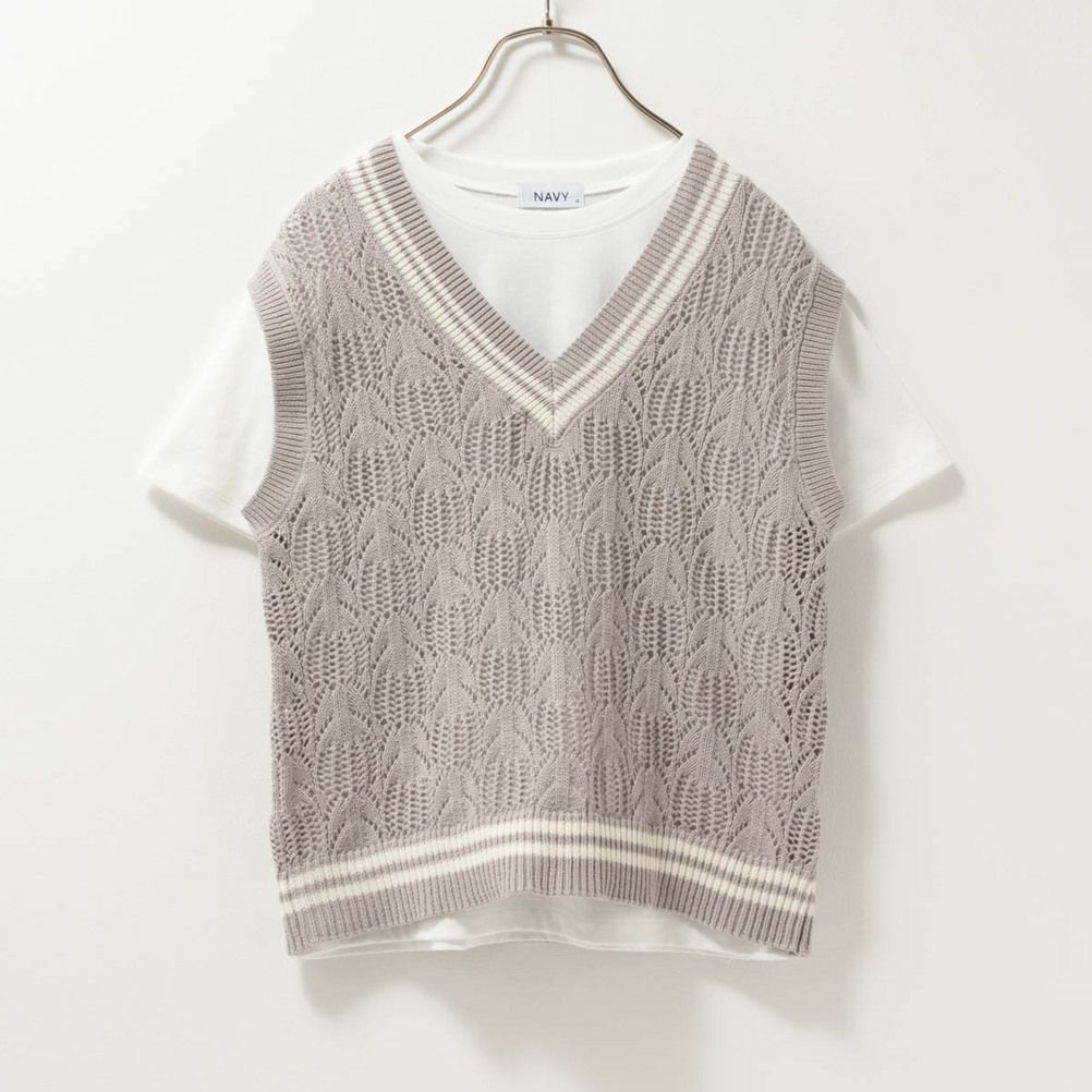 NAVY  チルデンVネックベストアンサンブル レディース商品画像-13