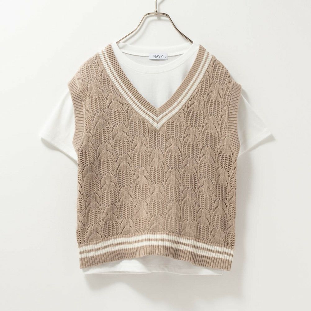 NAVY チルデンVネックベストアンサンブル レディース