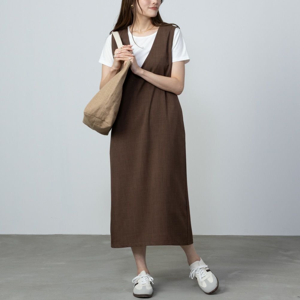 NAVY 杢調麻ライクワンピースアンサンブル レディース