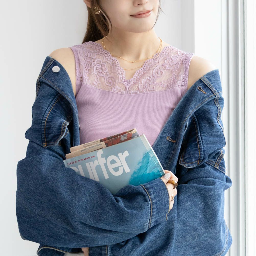 NAVY  レース切替テレコタンクトップ レディース メール便 対応商品商品画像-3