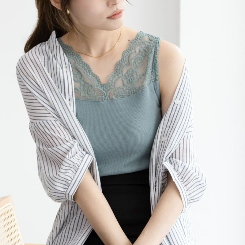 NAVY  レース切替テレコタンクトップ レディース メール便 対応商品商品画像-4