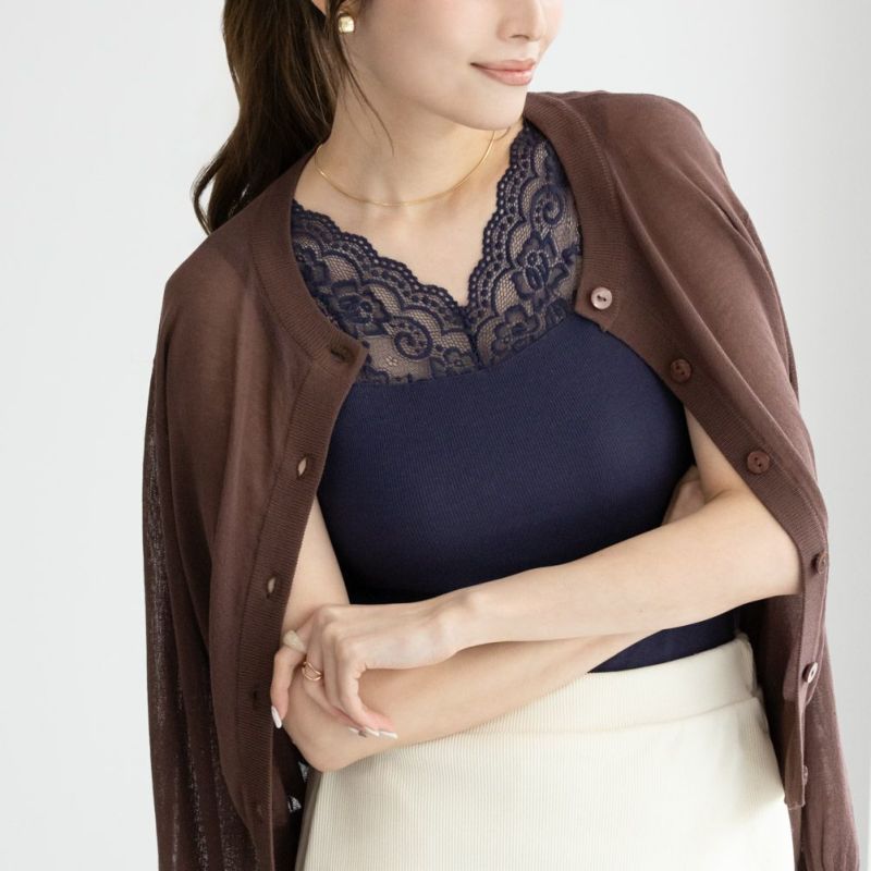 NAVY  レース切替テレコタンクトップ レディース メール便 対応商品商品画像-5