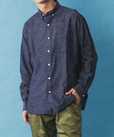 NAVY SARARI リネン混ロングスリーブシャツ メンズ