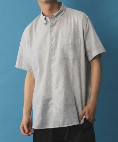 NAVY SARARI リネン混ショートスリーブシャツ メンズ