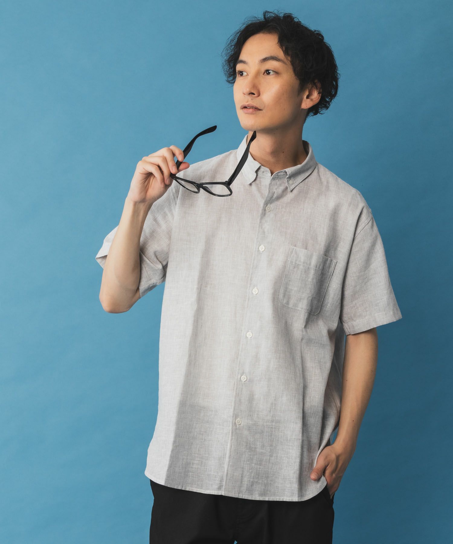 NAVY SARARI リネン混ショートスリーブシャツ メンズ商品サムネイル-2