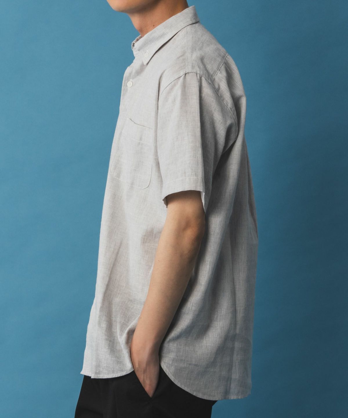 NAVY リネン混ショートスリーブシャツ メンズ