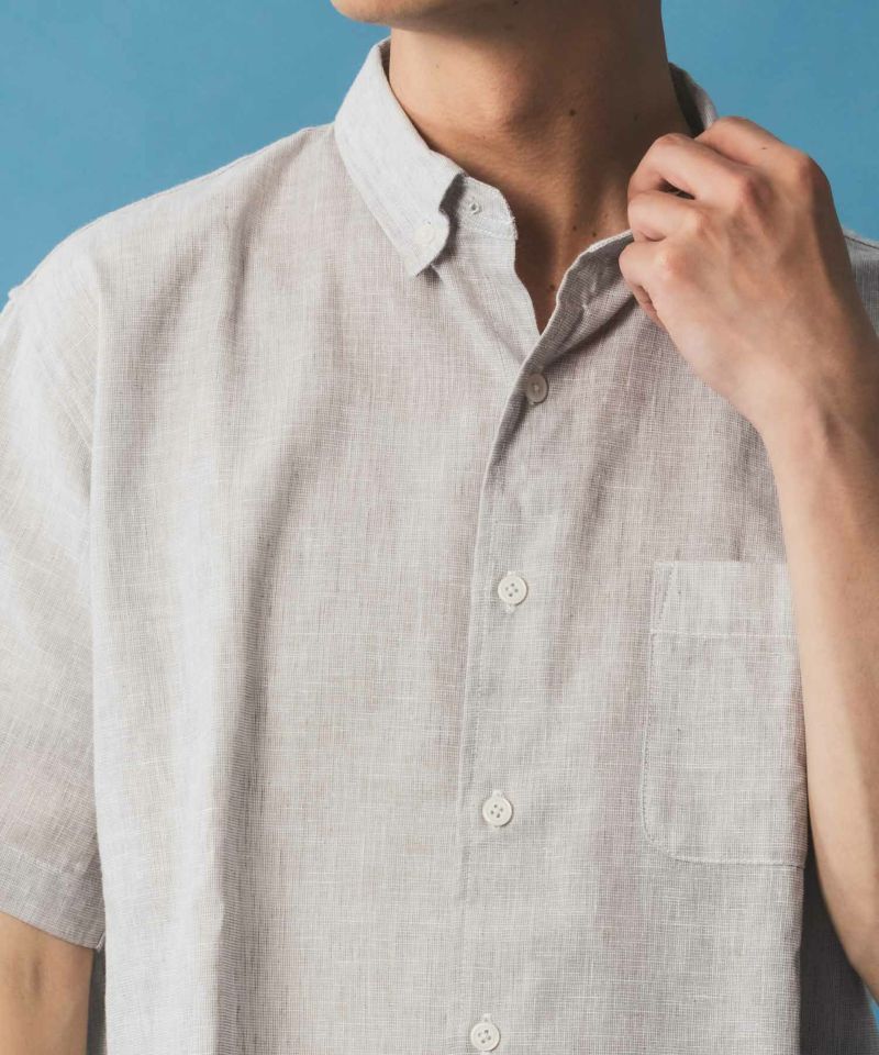 NAVY SARARI リネン混ショートスリーブシャツ メンズ商品画像-7