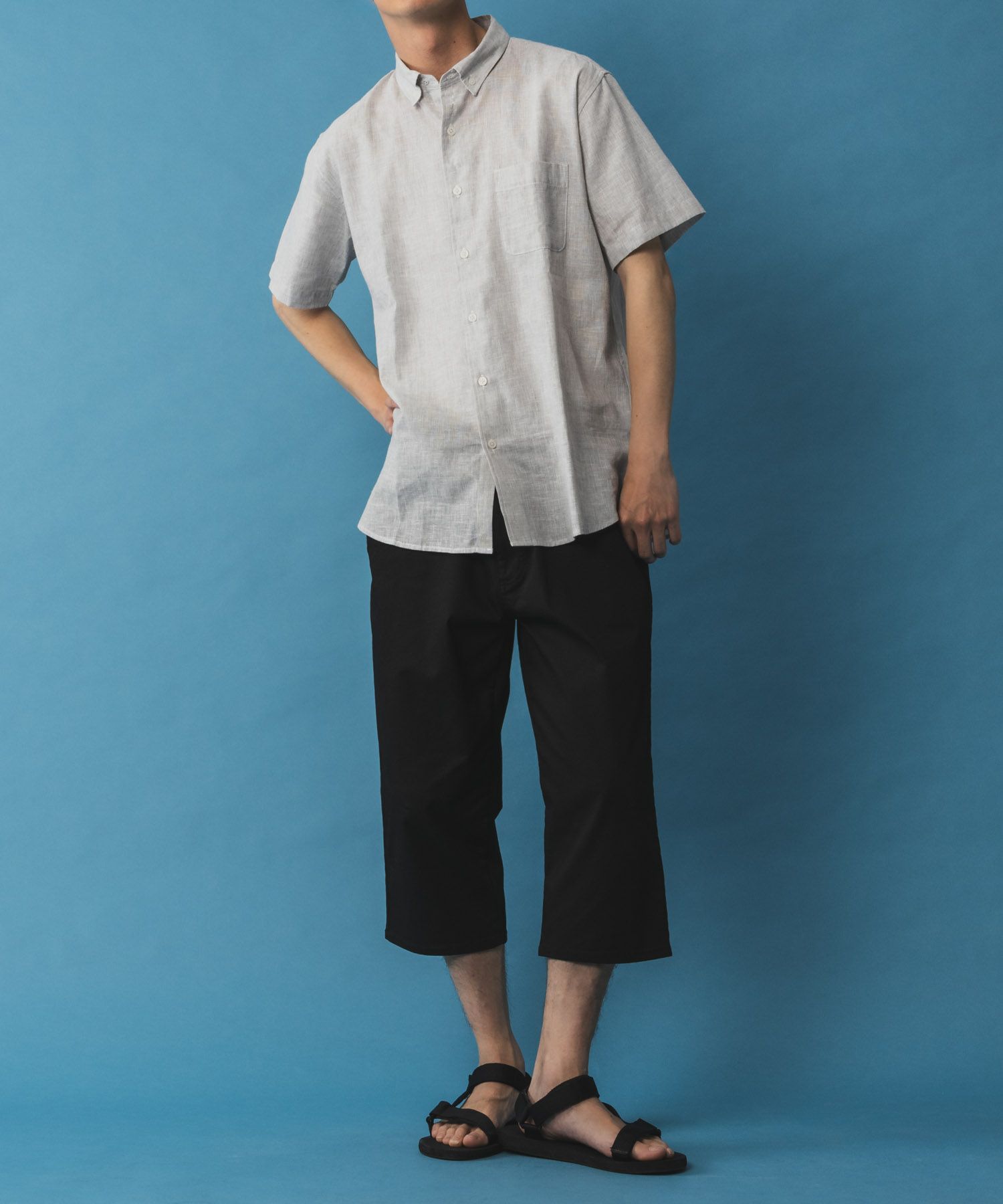 NAVY リネン混ショートスリーブシャツ メンズ
