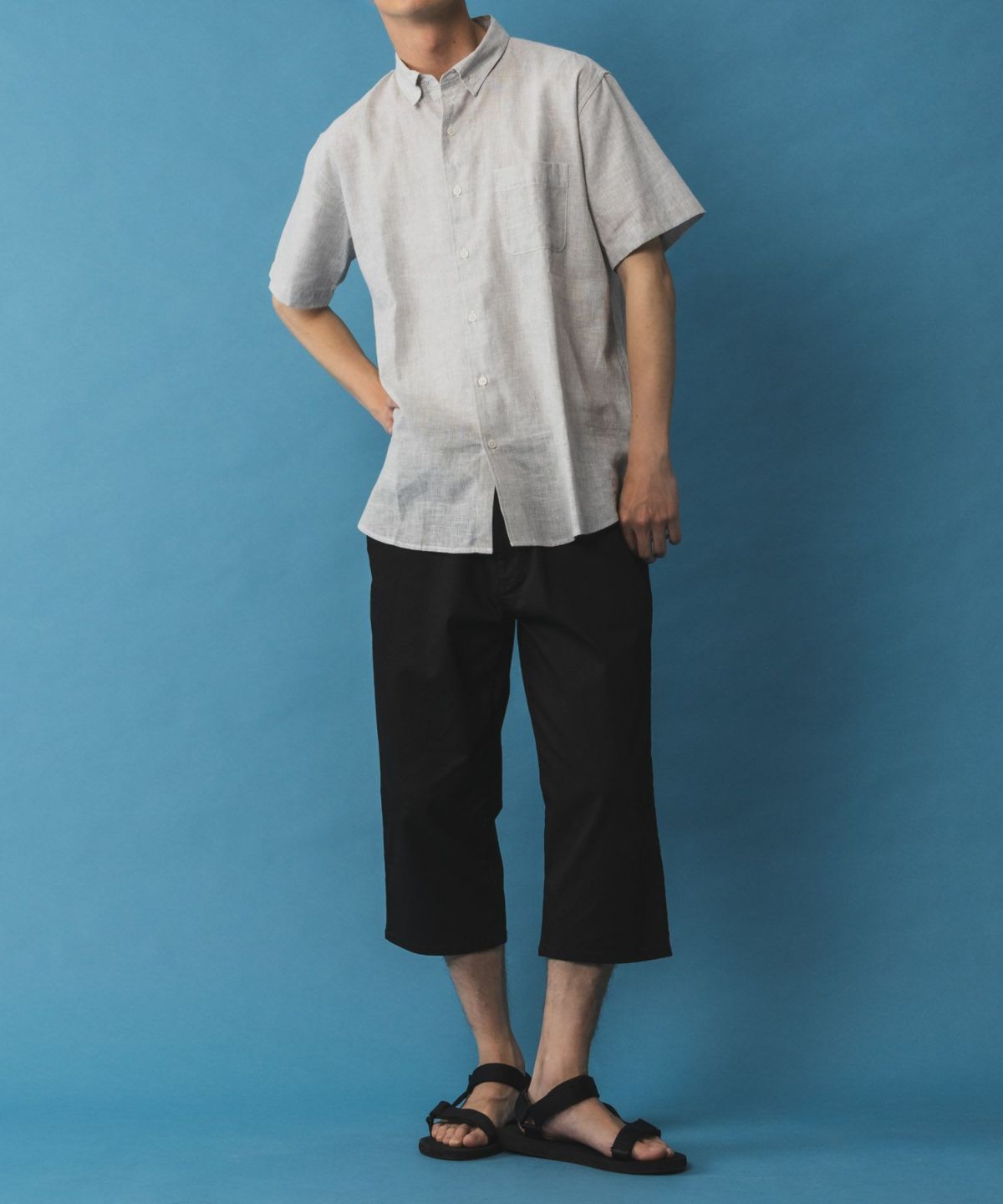 NAVY リネン混ショートスリーブシャツ メンズ