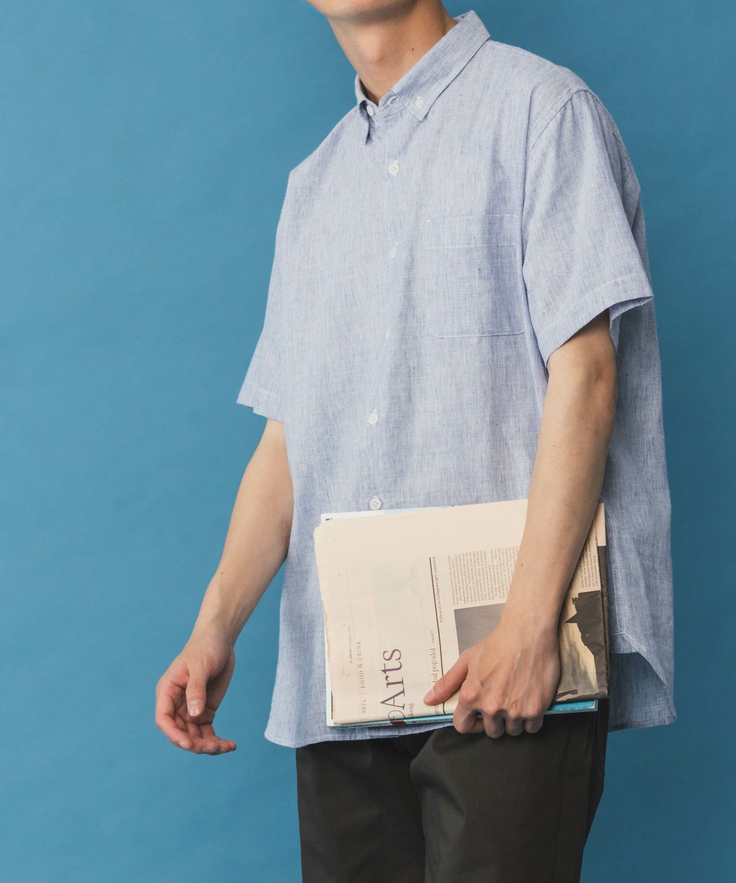 NAVY リネン混ショートスリーブシャツ メンズ