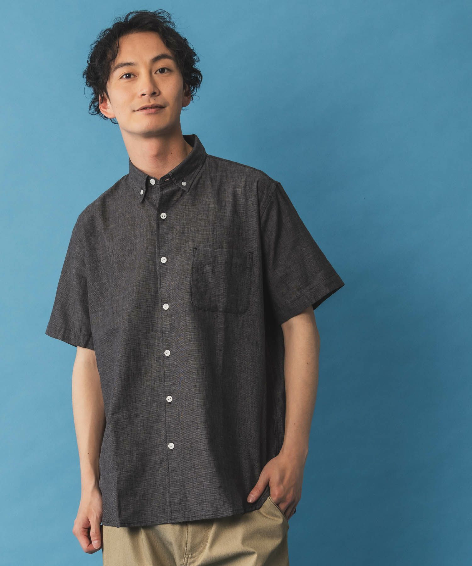 NAVY SARARI リネン混ショートスリーブシャツ メンズ商品画像-19